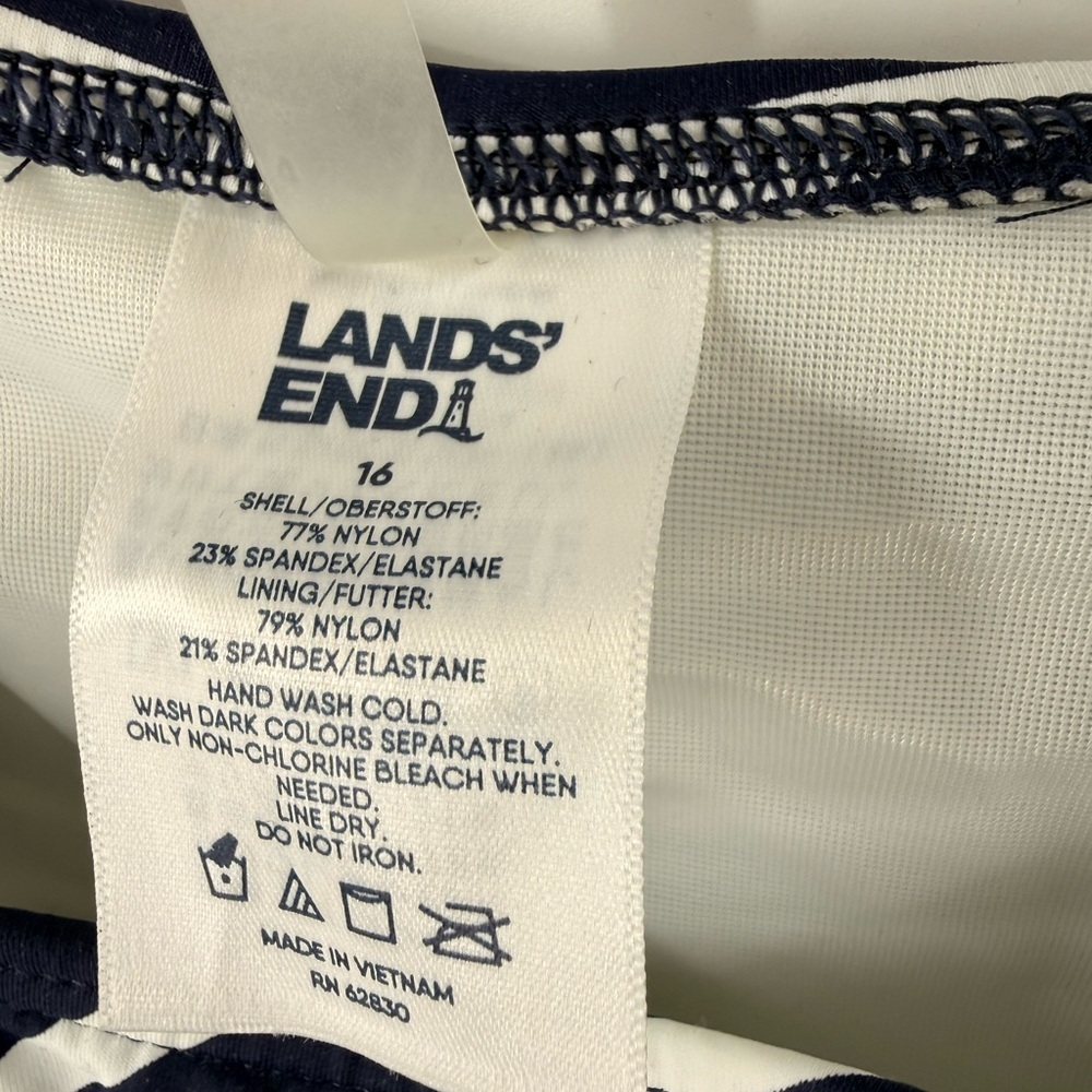 Lands End Tankini Swim Bathing Suit Blue White Stripe Size 16 Tank Top Padded - Picture 3 of 4
